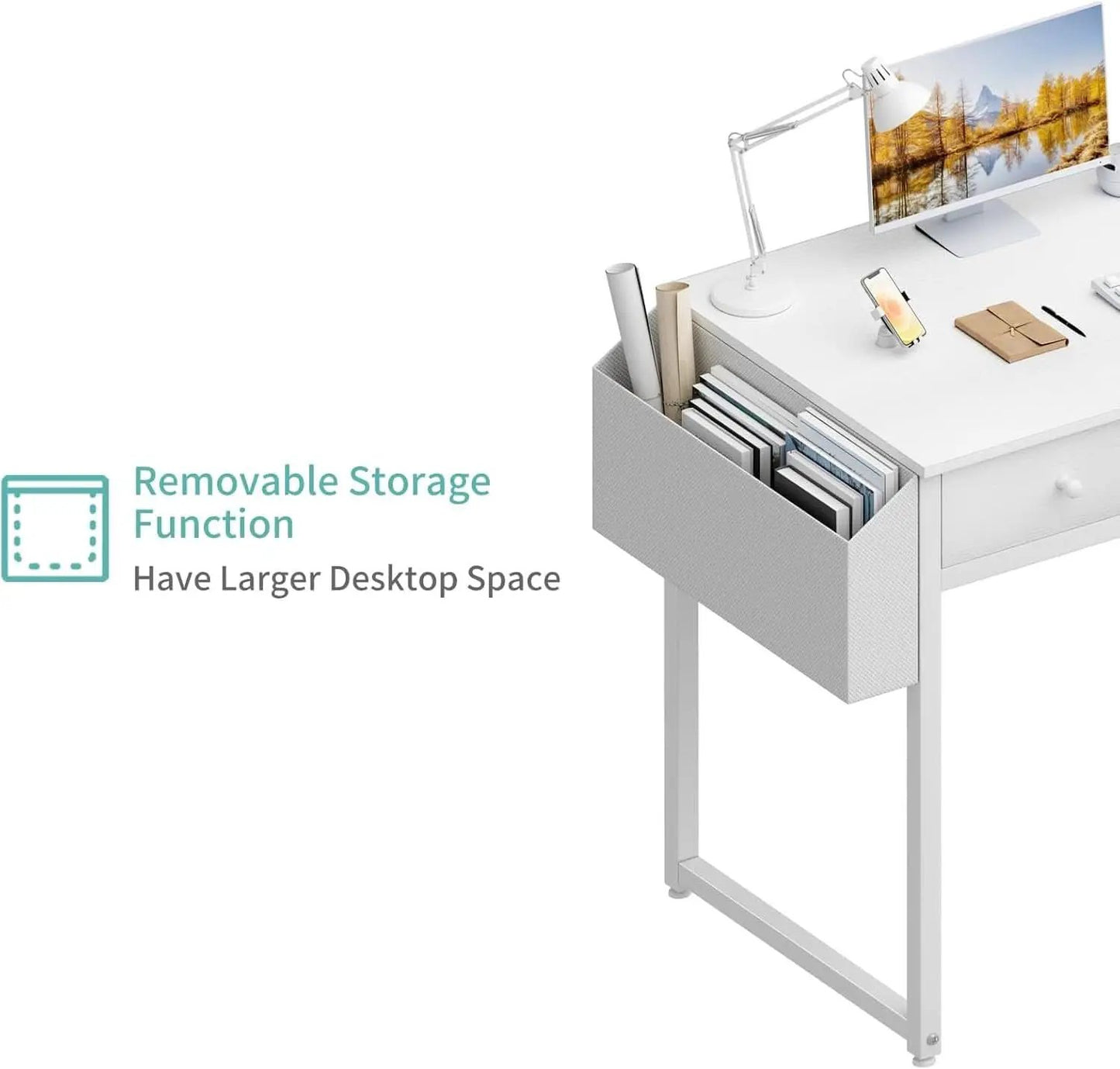 White Desk With Drawers 32 Inch Space Saving Home Office Desk from PriceLows™