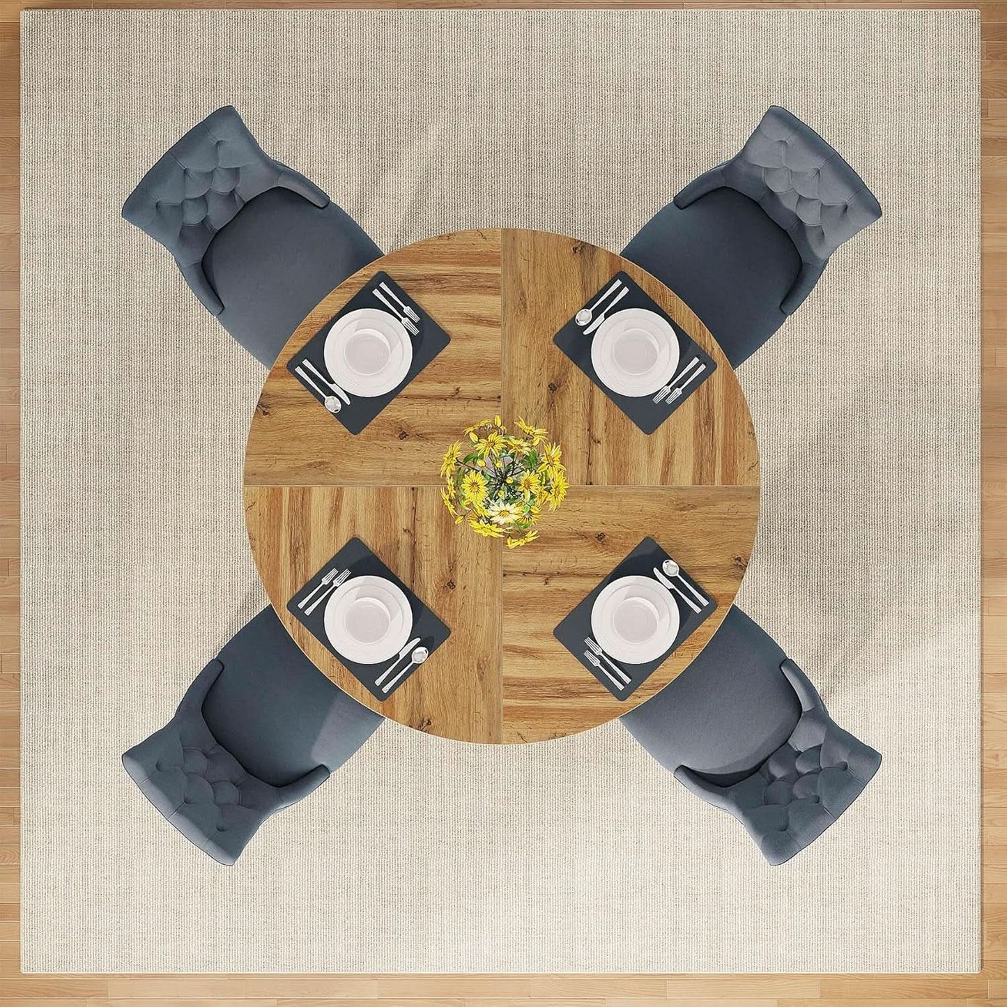 Round Dining Table Wood 47 Inch Burlywood Finish Farmhouse from PriceLows™
