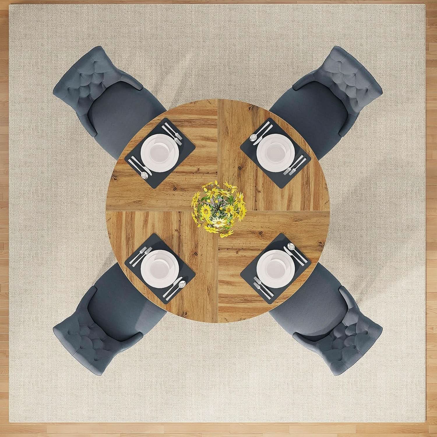 Round Dining Table Wood 47 Inch Burlywood Finish Farmhouse from PriceLows™