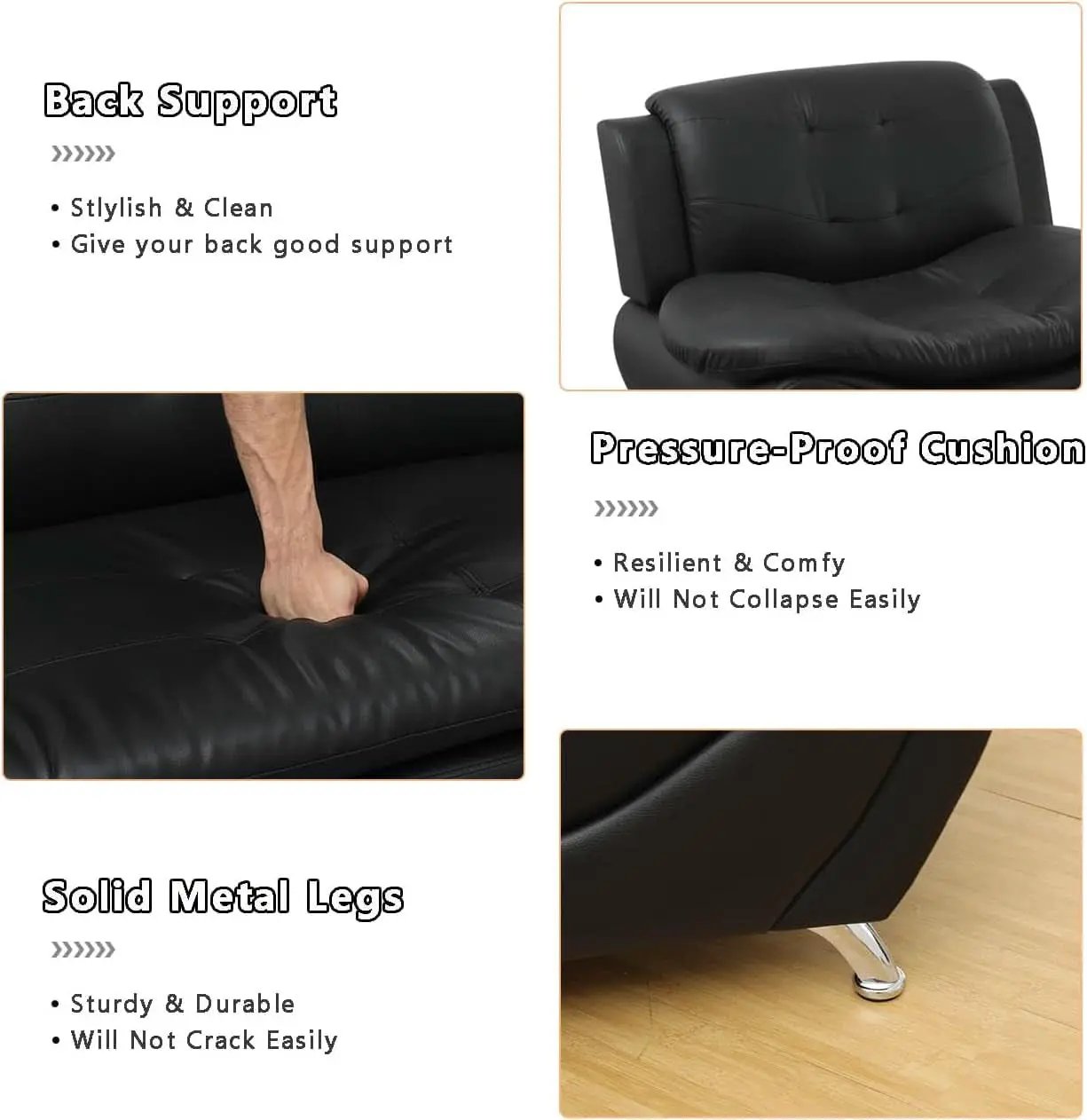 Black Leather Sofa Set With Loveseat For Living Room from PriceLows™