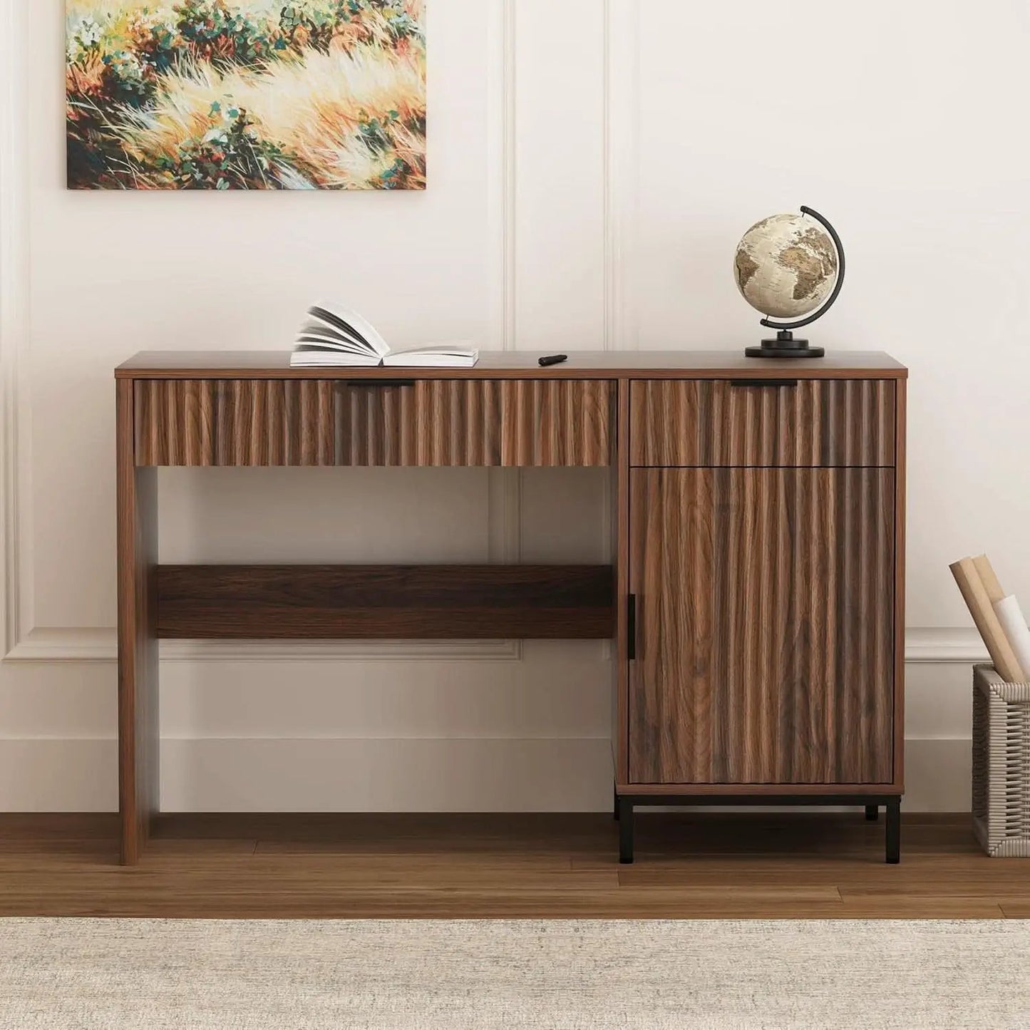 Brown 47 Inch Fluted Executive Desk Charging Station from PriceLows™