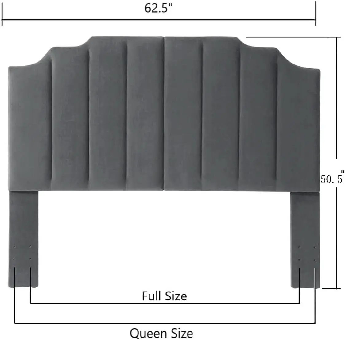 Dark Gray Velvet Tufted Queen Headboard with Curved Design from PriceLows™
