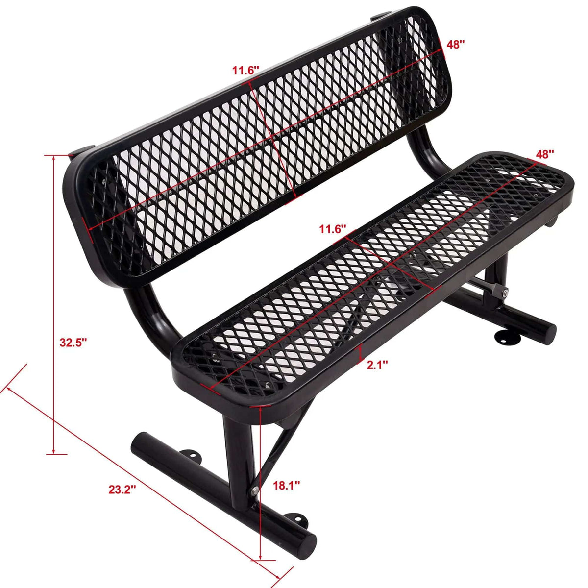 6' Outdoor Steel Bench With Backrest | 5 Pieces | Steel | Outdoor Living