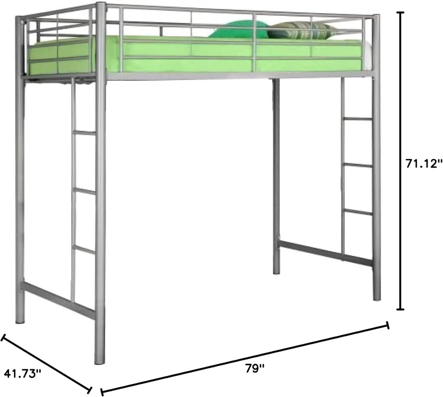 Silver Metal Industrial Twin Over Loft Bunk Bed With Ladder from PriceLows™