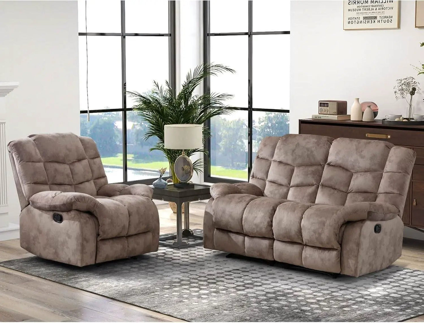 Manual Two Seat Loveseat Recliner Sofa Light Brown from PriceLows™