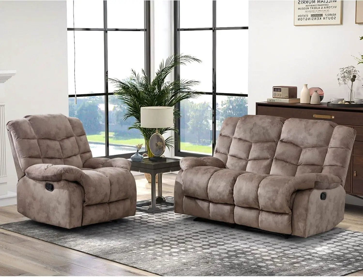 Manual Two Seat Loveseat Recliner Sofa Light Brown from PriceLows™