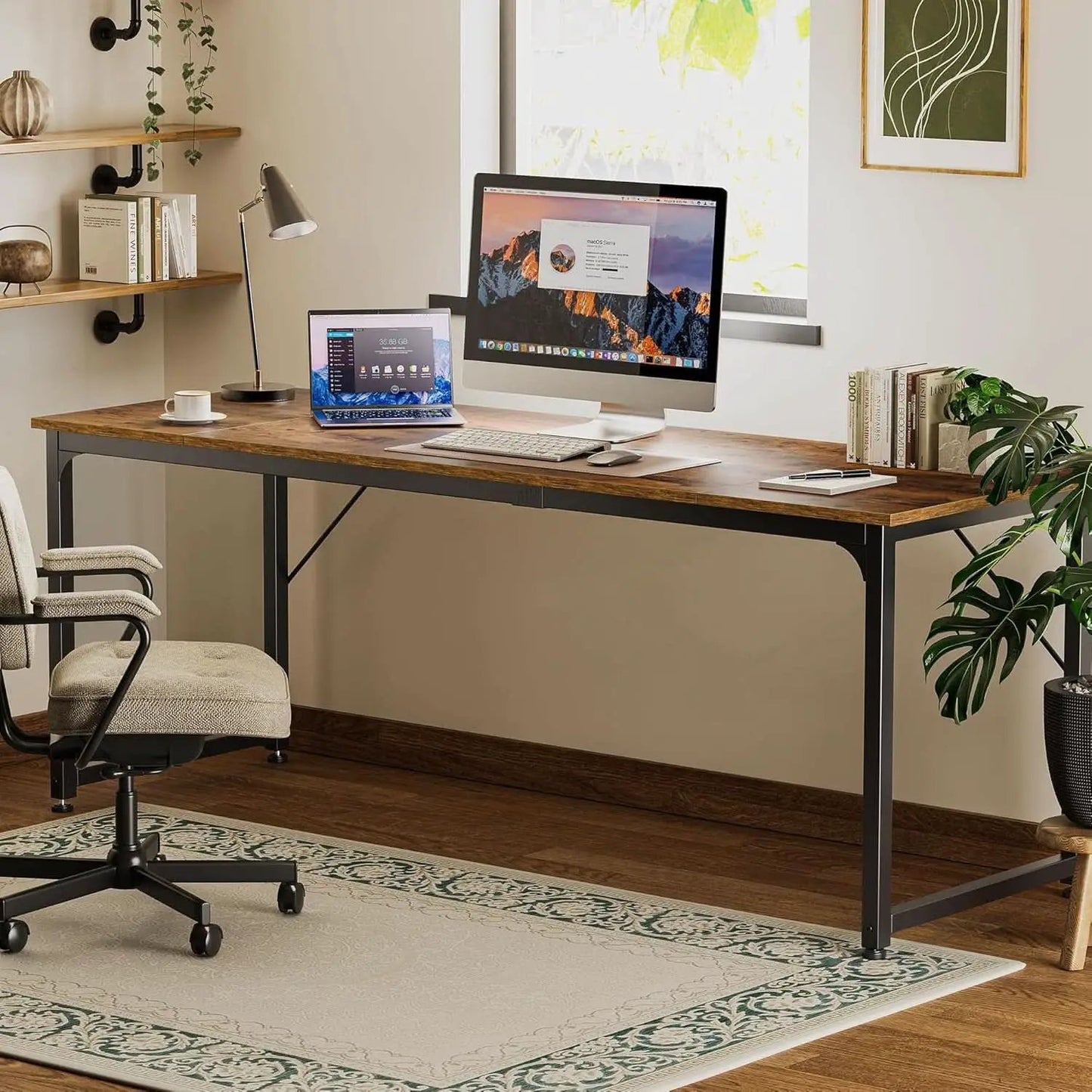 Rustic Brown 80 Inch Computer Desk For Home Office from PriceLows™