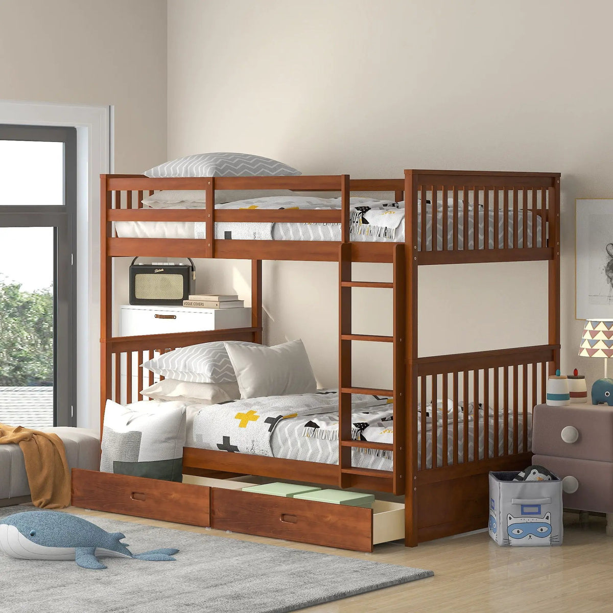 Bunk Bed With Ladders | 2 Storage Drawers | Space-Saving Design | Sleepover Ready