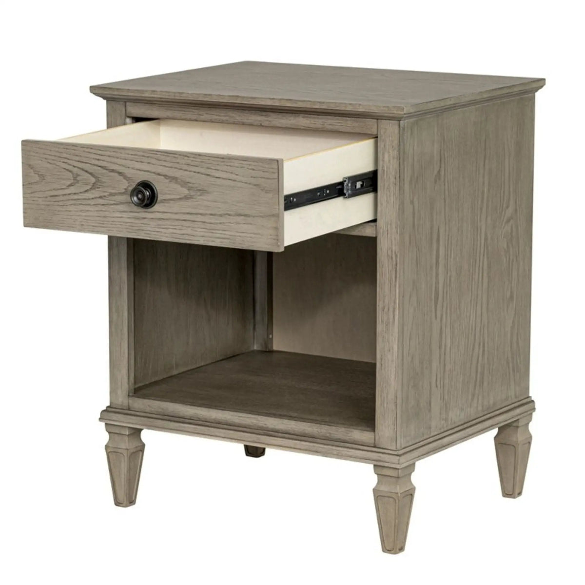 Victoria Nightstand | French-Inspired Design | Wire Brush Finish | 1 Drawer And Open Shelf