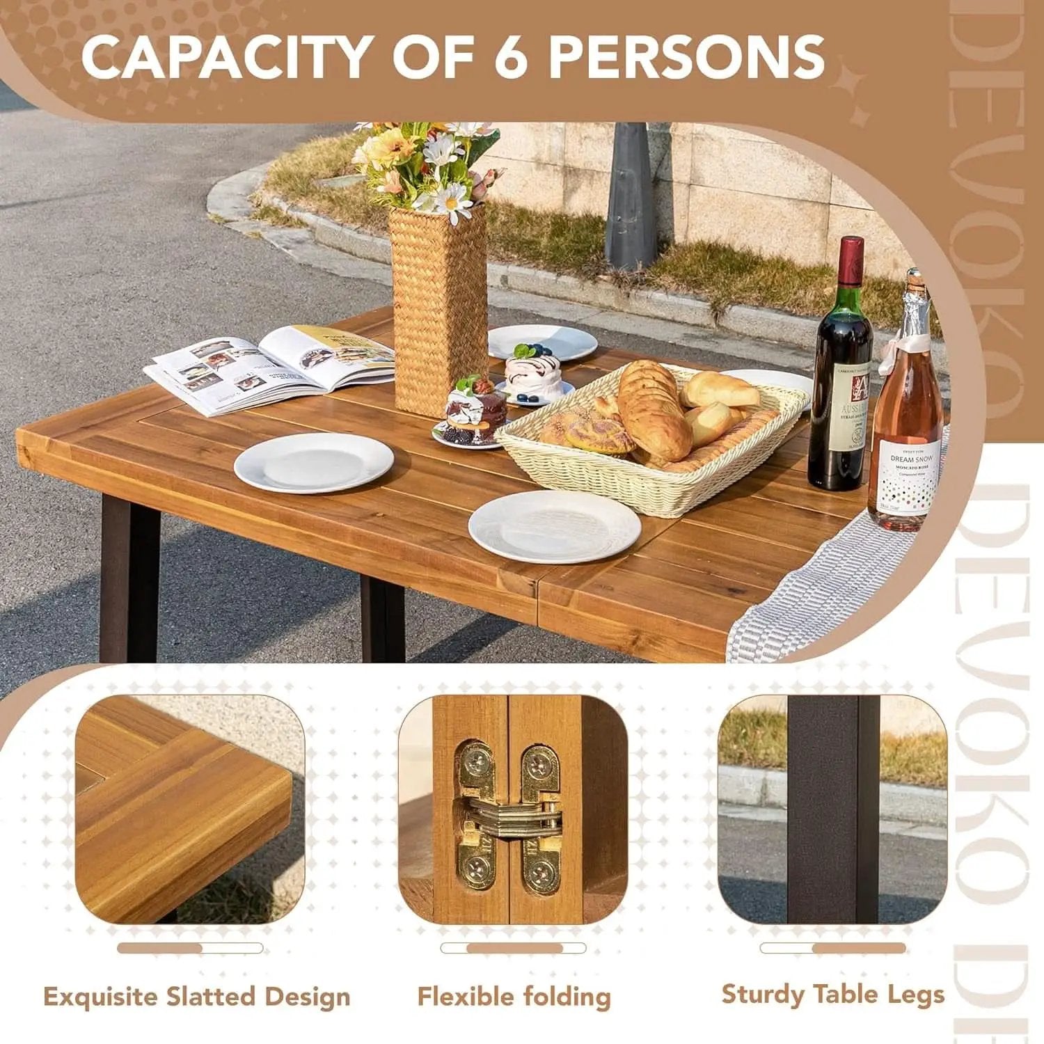 Acacia Wood Dining Table For 6 With Iron Legs IndoorOutdoor from PriceLows™