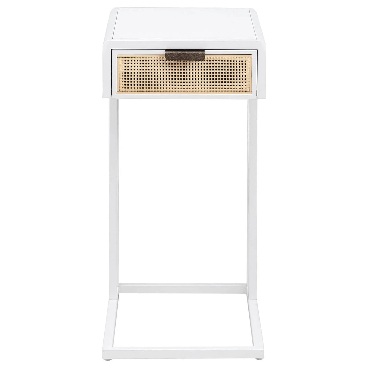 Amherst 1-drawer Radio Weave Cane Metal Side Table | 11.75 x 15.75 x 24.25 in | Metal & Veneer | White