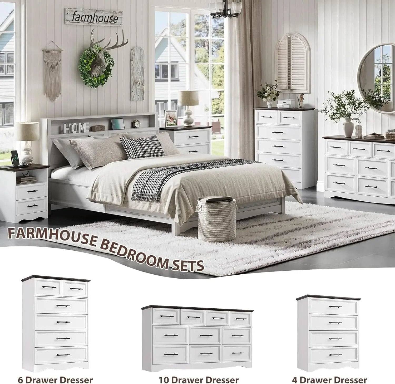 White Farmhouse Dresser FortyFourInchesTall Storage from PriceLows™