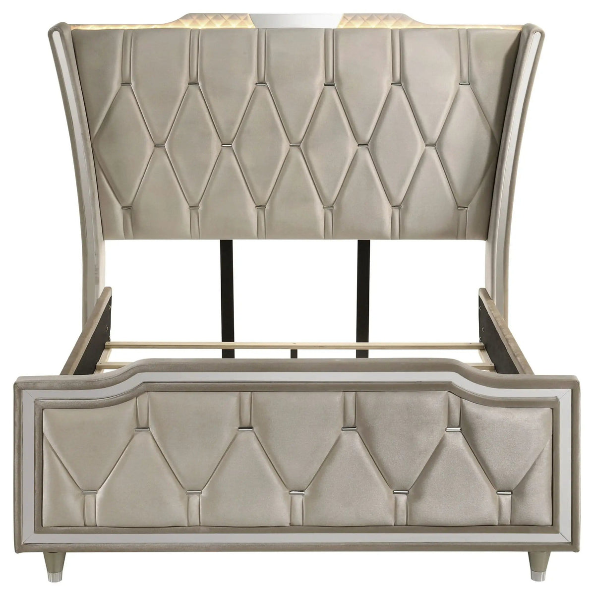 Lorient Queen LED Upholstered Wingback Bed Ivory and Camel | 80.25 x 92.5 x 63.25 in | Rubberwood & Engineered Wood | Bedroom