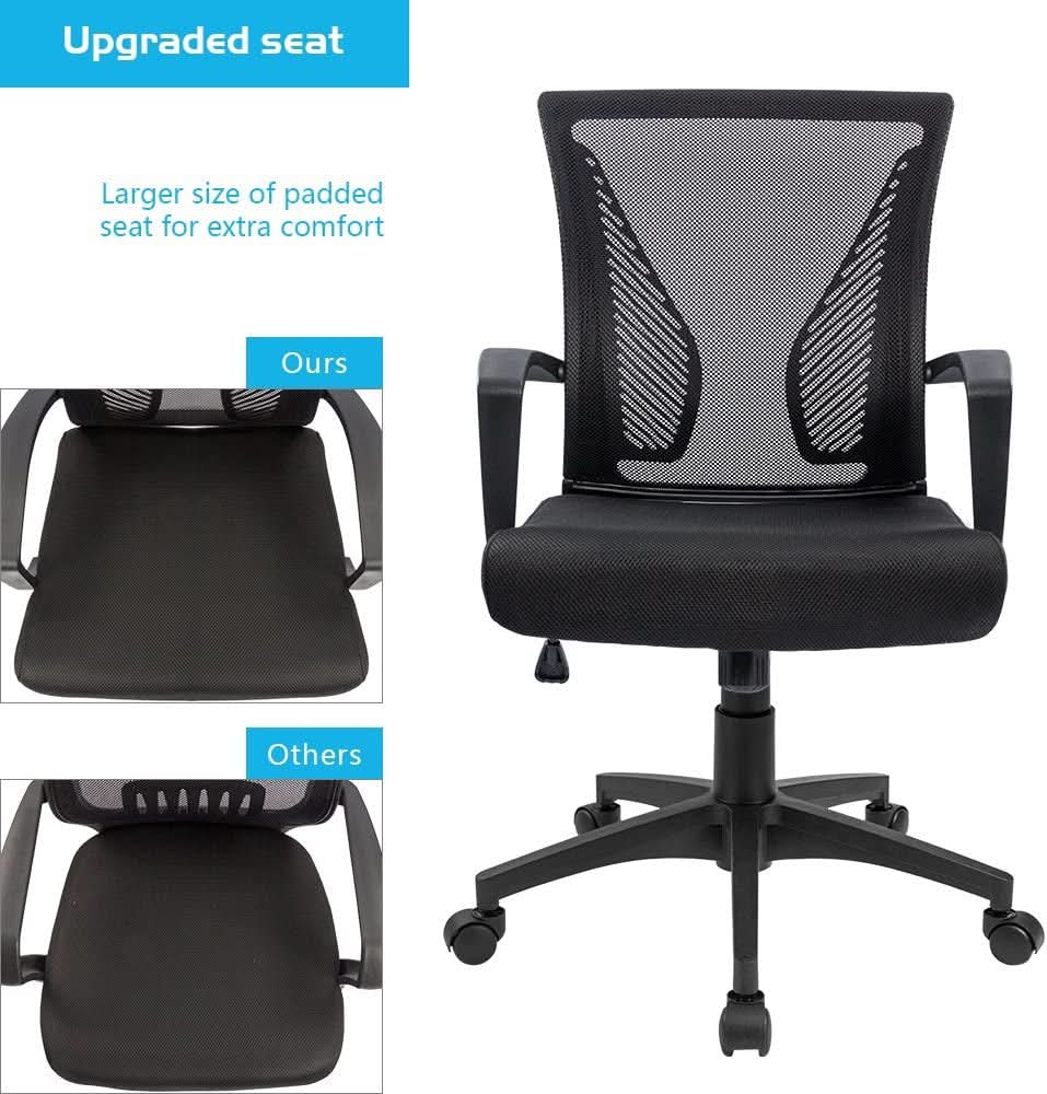 Office Chair Ergonomic Mid Back Mesh Black Lumbar Support from PriceLows™