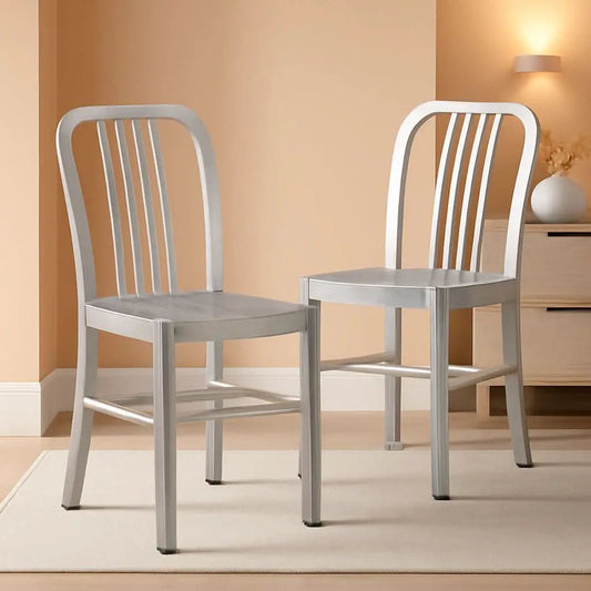 Metal Dining Chairs | Powder Coated Metal Frame | Indoor Outdoor Use Friendly | Set Of 2