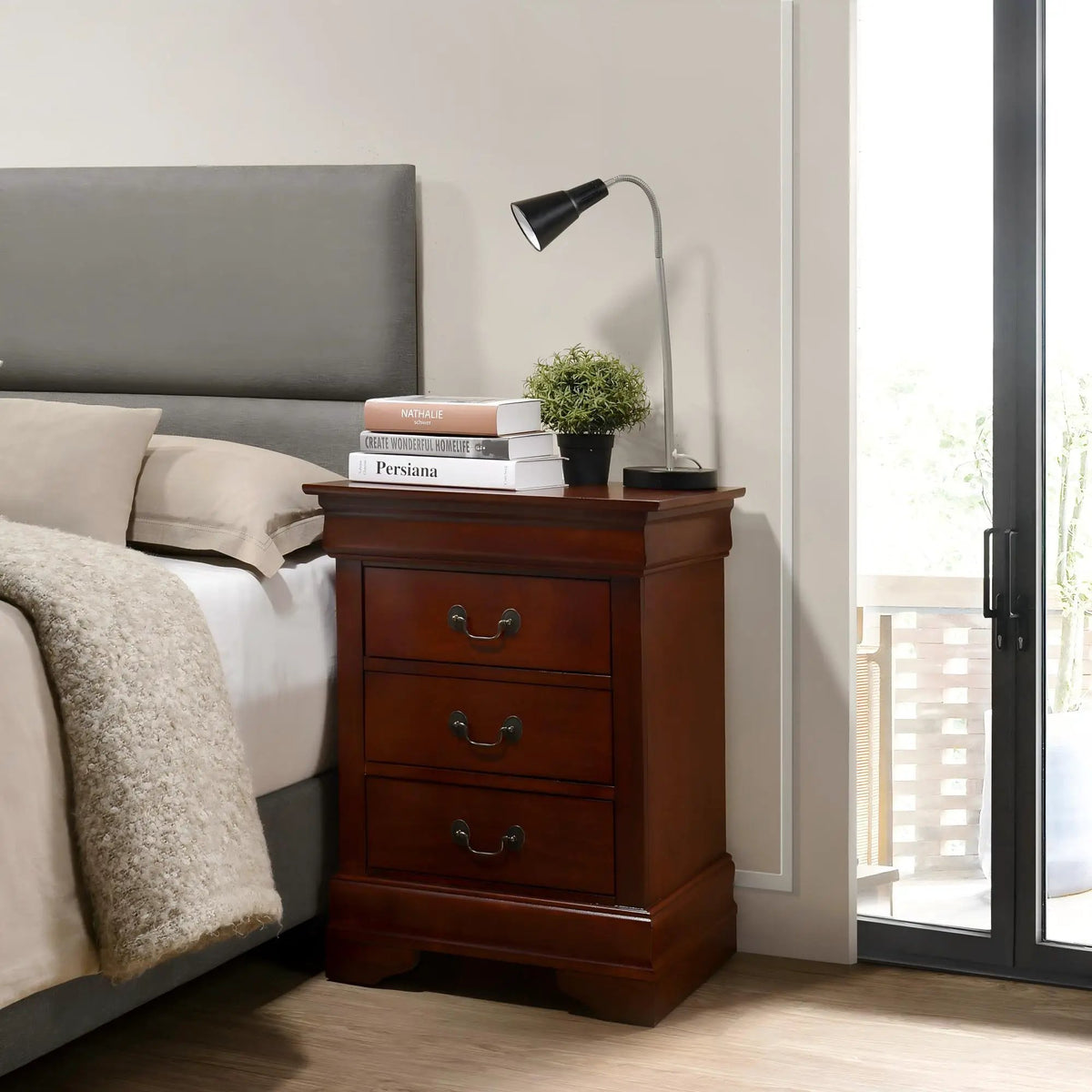 Louis Phillipe Nightstand | Traditional Wood Design | English Dovetailed Drawers | Metal Center Guides