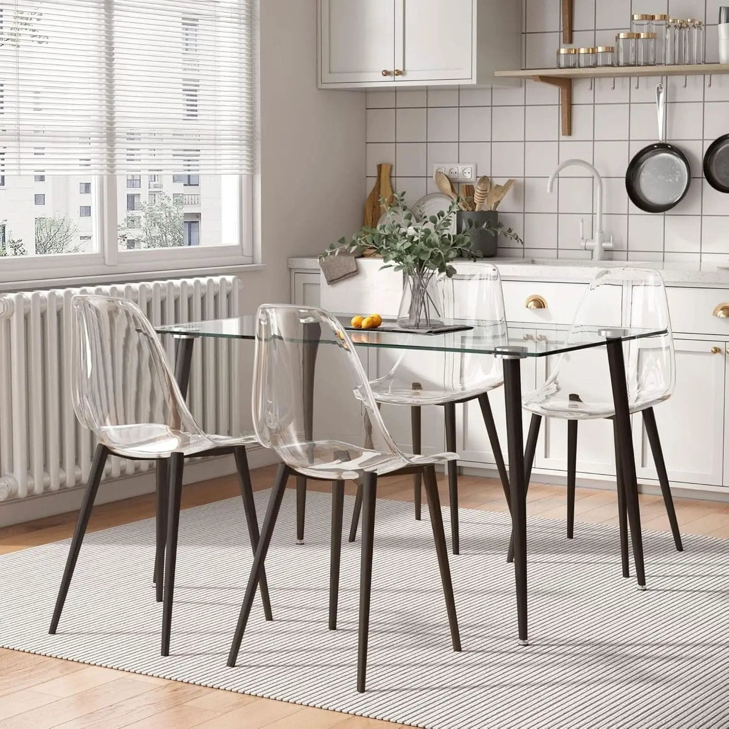 Clear Acrylic Dining Chairs Set of 4 With Black Legs from PriceLows™