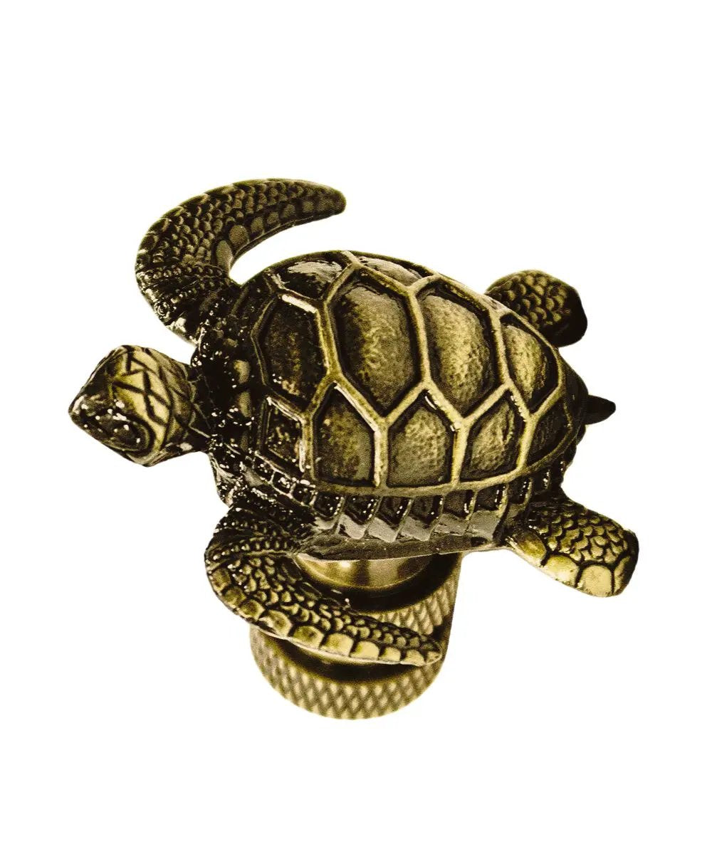Lamp Finial | Sea Turtle Design | Antique Brass | 1.4 Inch Height
