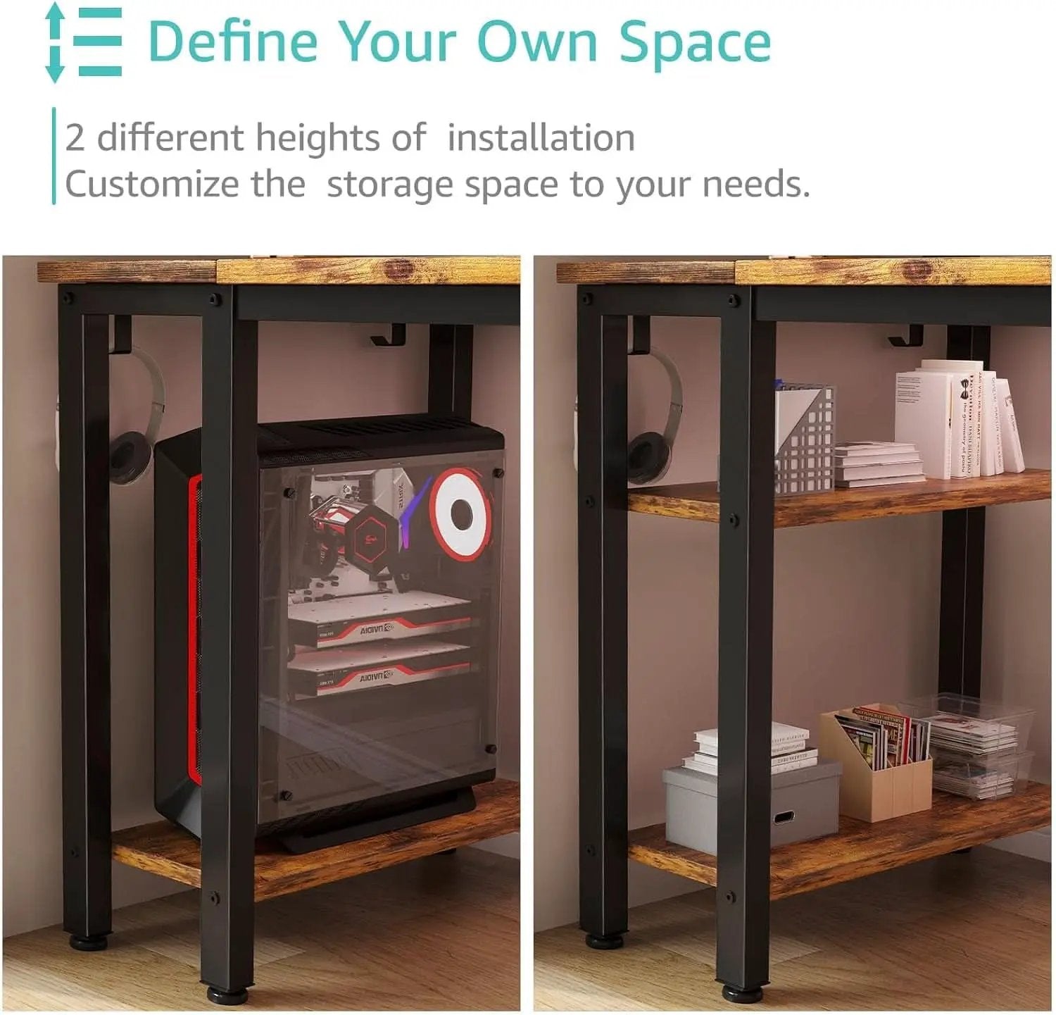 55 Inch Rustic Brown Computer Desk With 4 Fabric Drawers from PriceLows™
