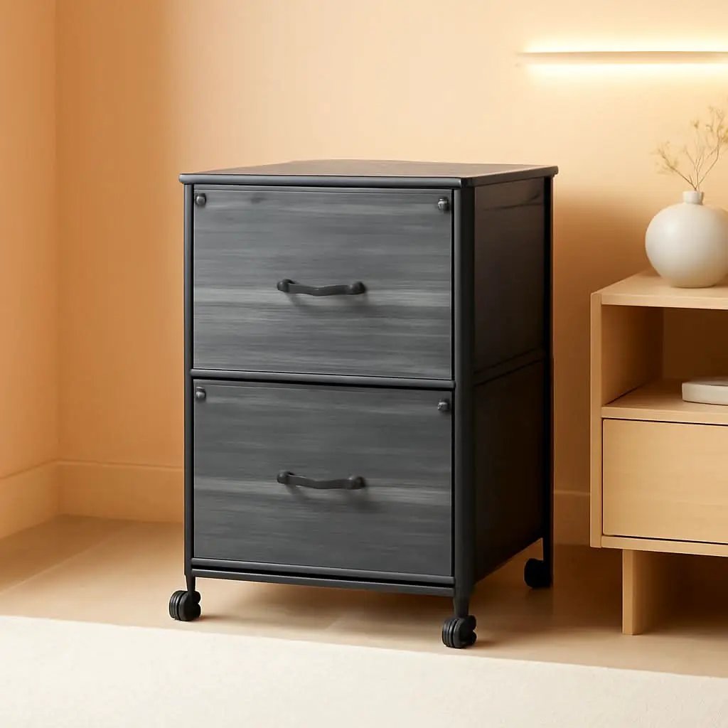 2 Drawer Mobile File Cabinet Rolling Printer Stand Charcoal Black Wood Grain Finish For Home Office from PriceLows™