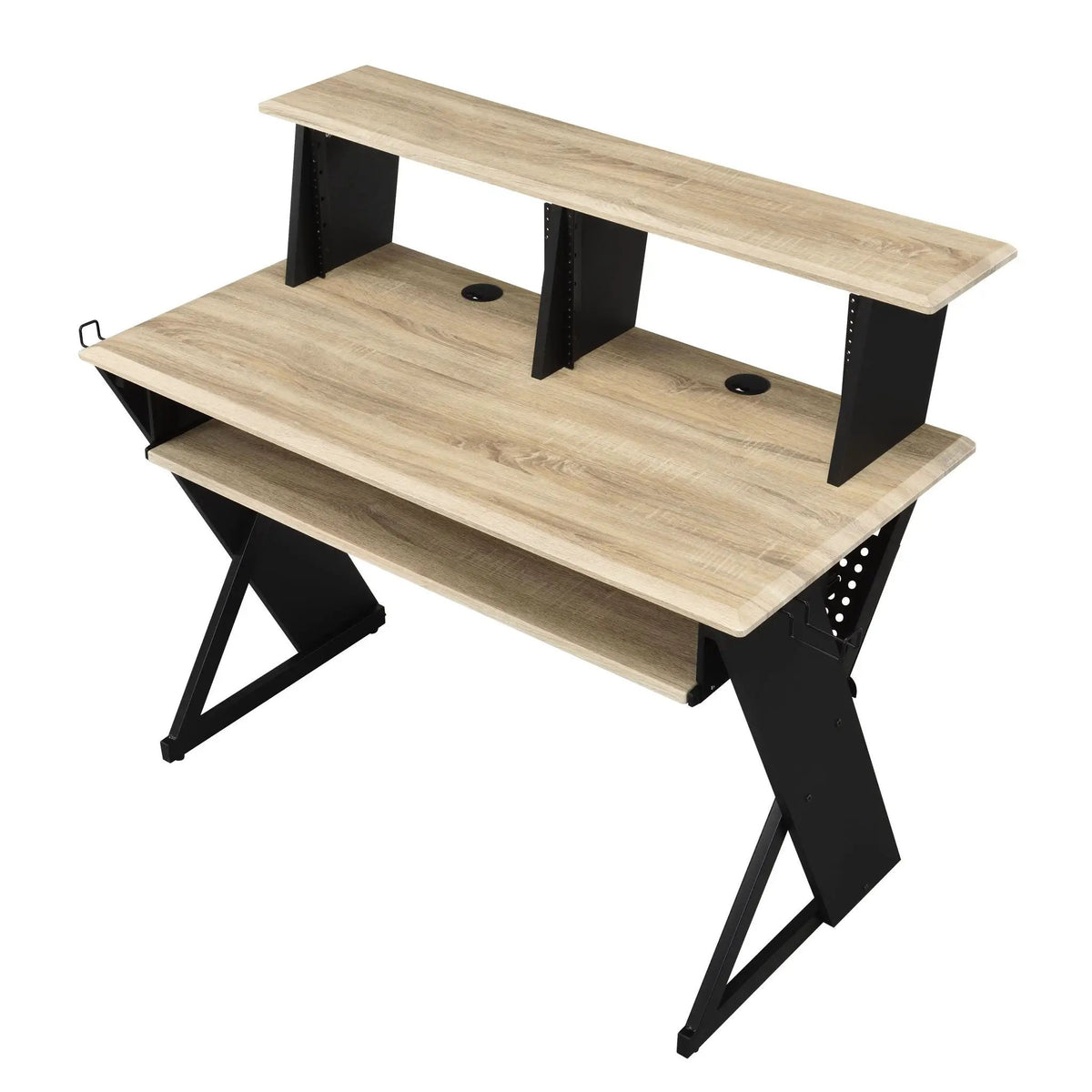 Eleazar Music Recording Studio Desk | Natural Oak And Black Finish | Keyboard Layout | 47 Inch Width