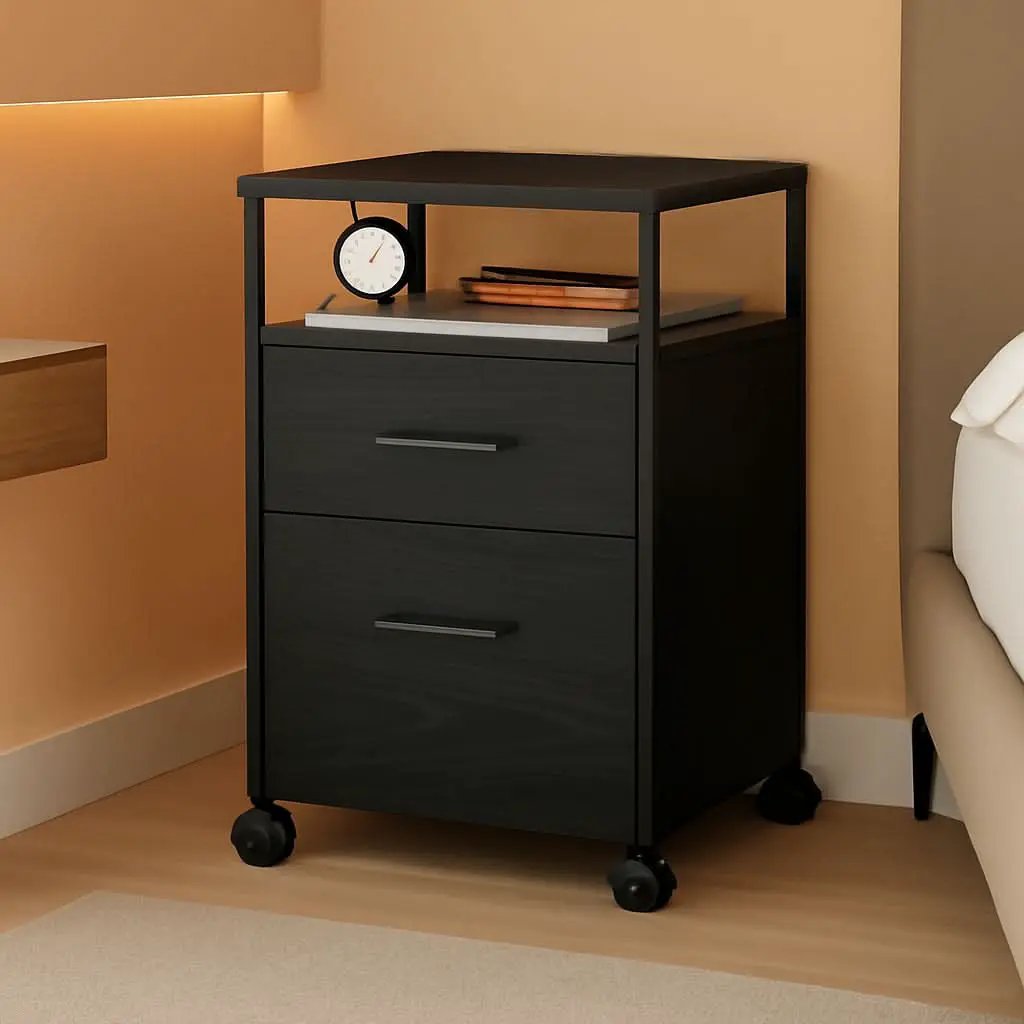 2 Drawer Mobile File Cabinet With Open Storage Shelf Black from PriceLows™