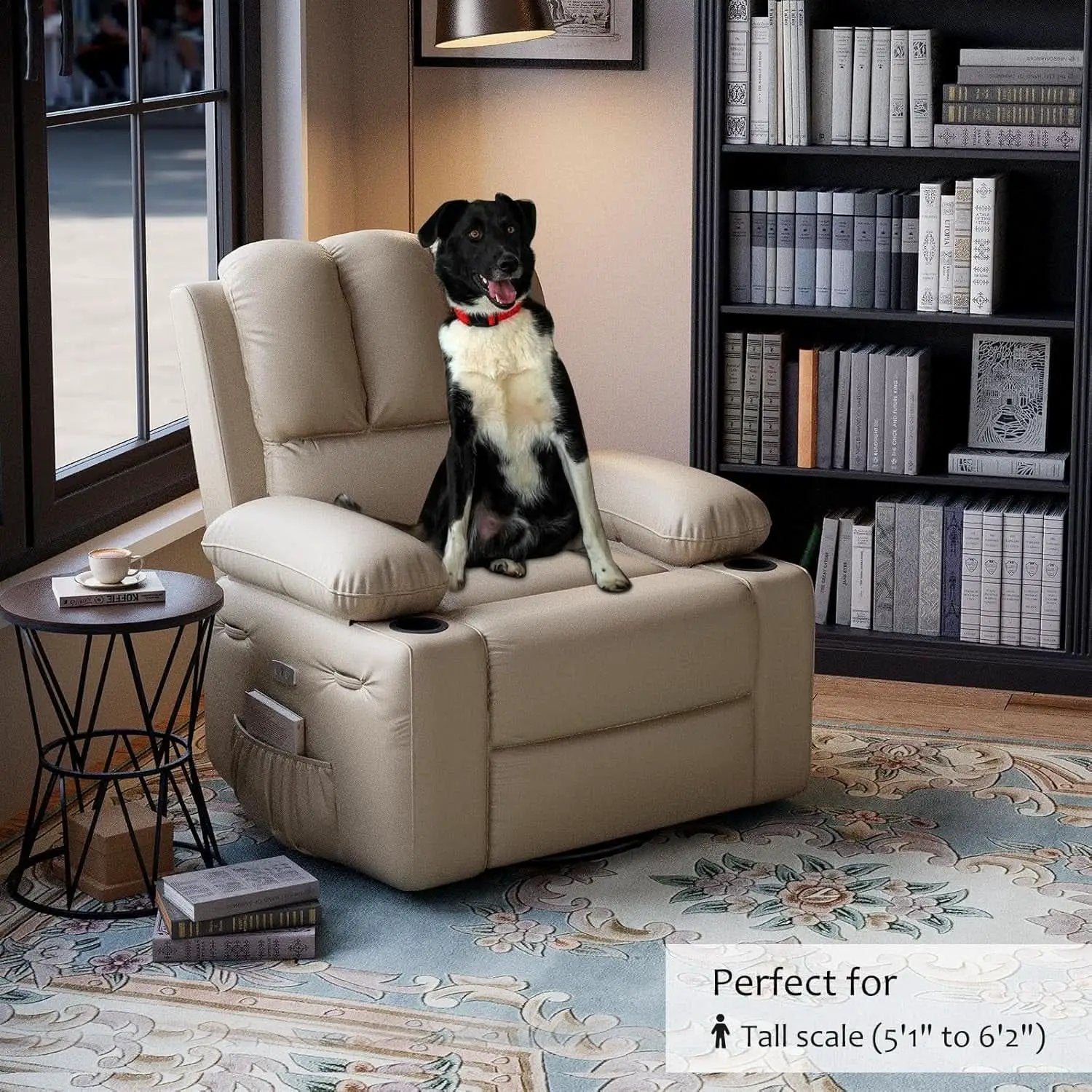 Beige Leather Manual Recliner Chair With Cup Holders from PriceLows™