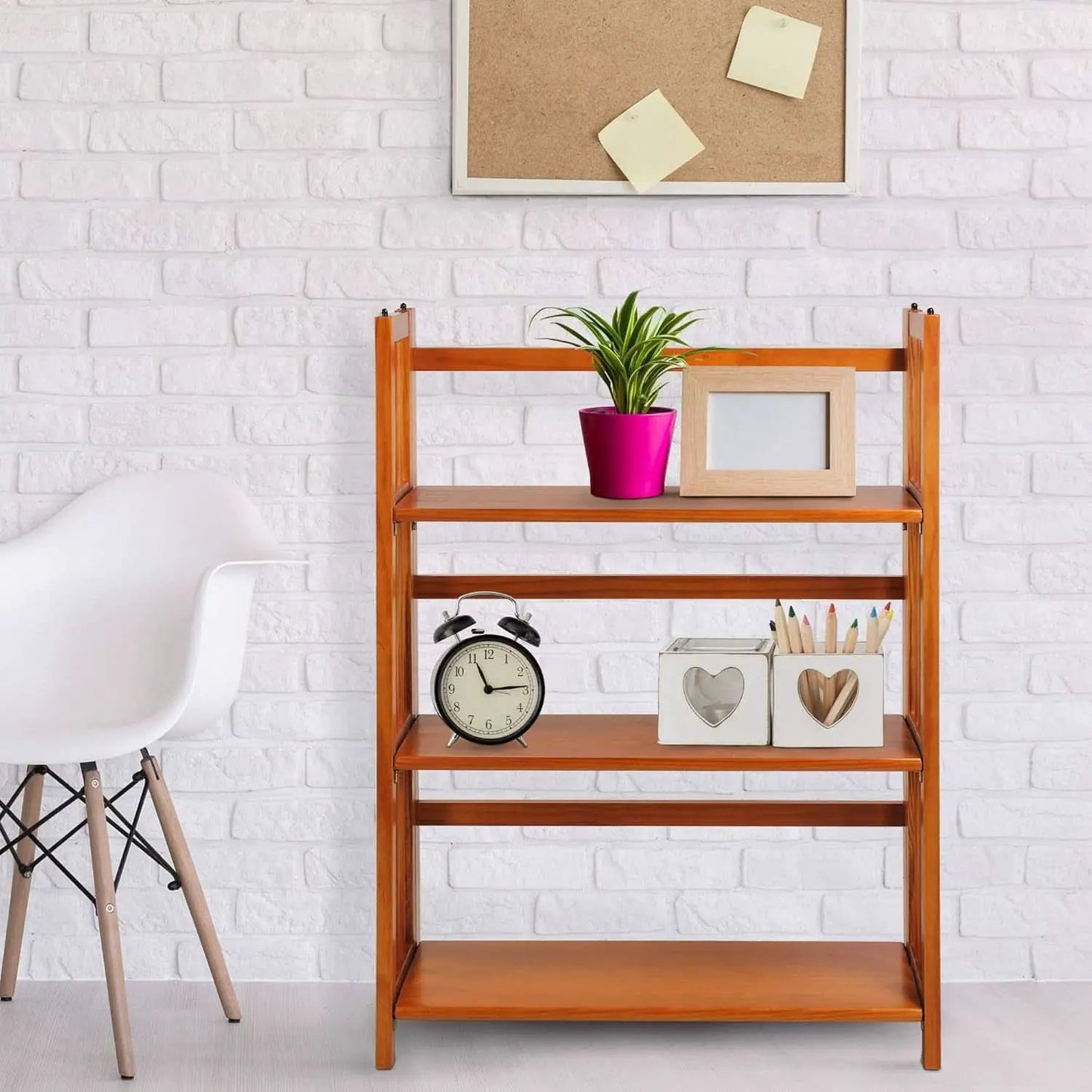 3-Shelf Folding Stackable Bookcase 27.5 Inch Wide Honey Oak from PriceLows™
