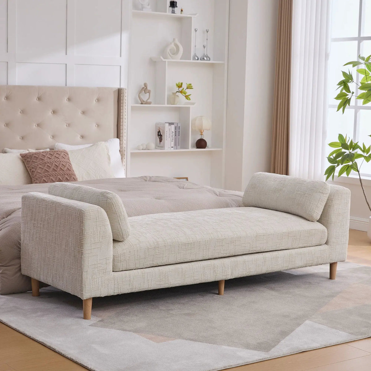 End Of Bed Bench | Upholstered With Armrests | Trapezoid Chaise Design | Kiln-Dried Solid Wood