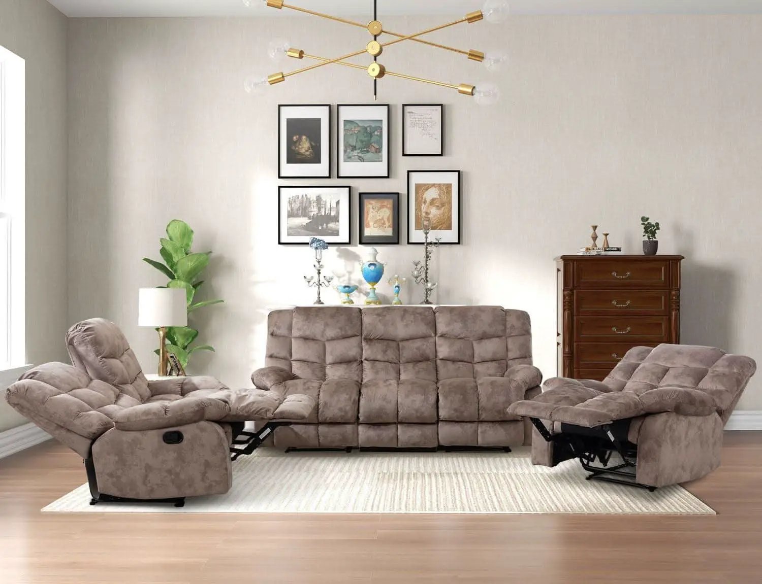 Manual Two Seat Loveseat Recliner Sofa Light Brown from PriceLows™