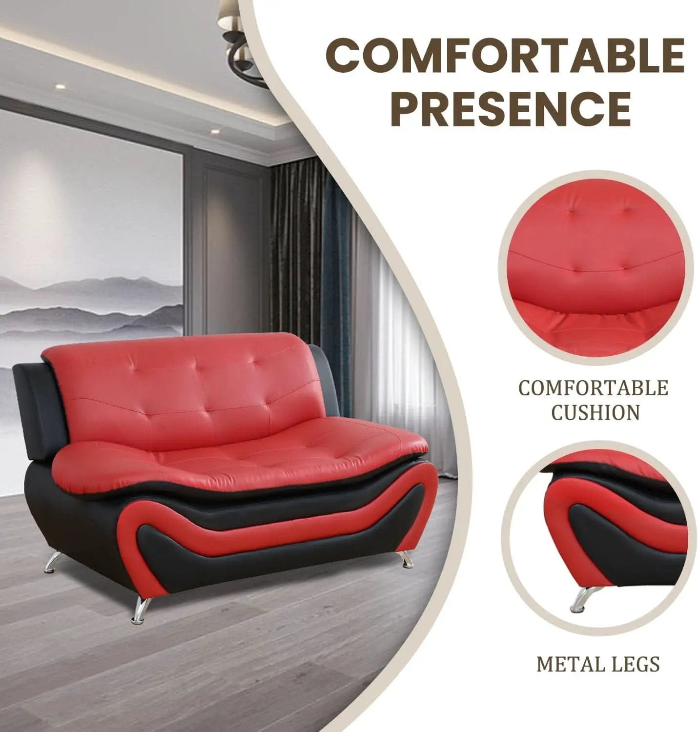 Faux Leather Sofa And Loveseat Set Red 2 Piece from PriceLows™