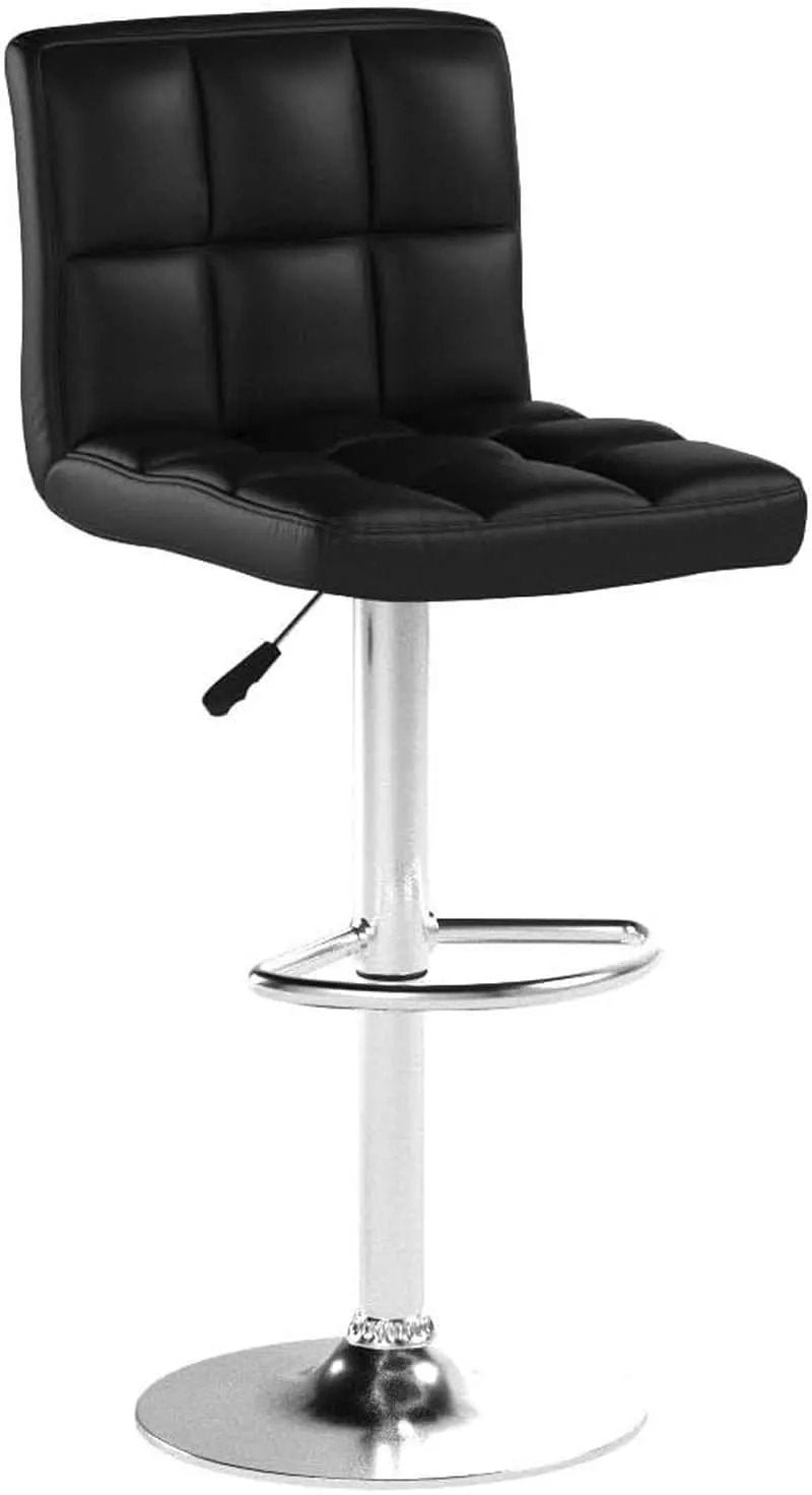 Set Of 2 Adjustable Swivel Bar Stools Black PU Leather from PriceLows™