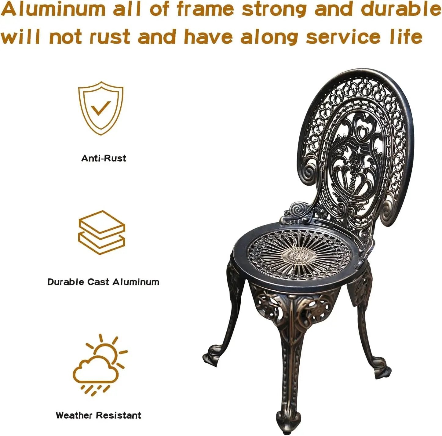 Cast Aluminum Patio Bistro Set With Umbrella Hole Outdoor from PriceLows™