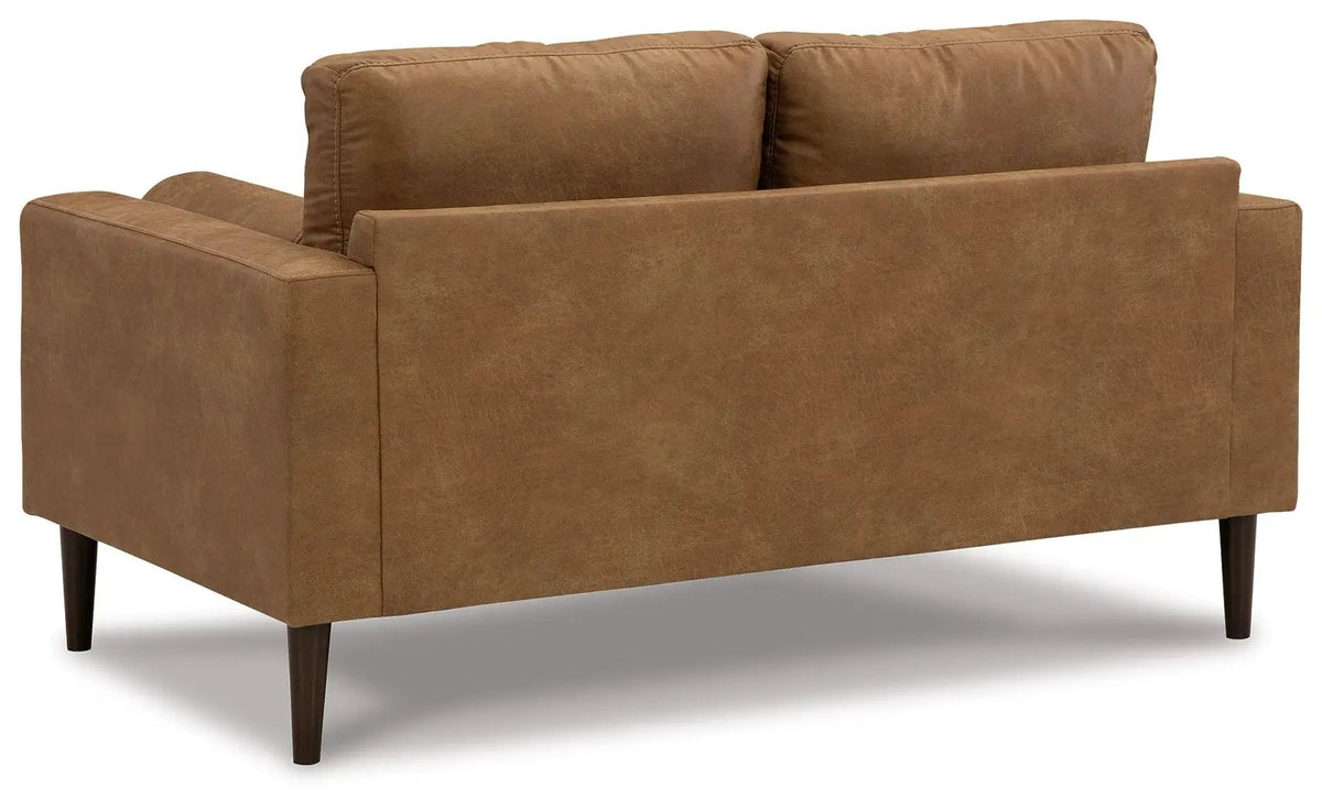 Loveseat | Warm Caramel Faux Leather | Ultra Linear Small Scale Frame