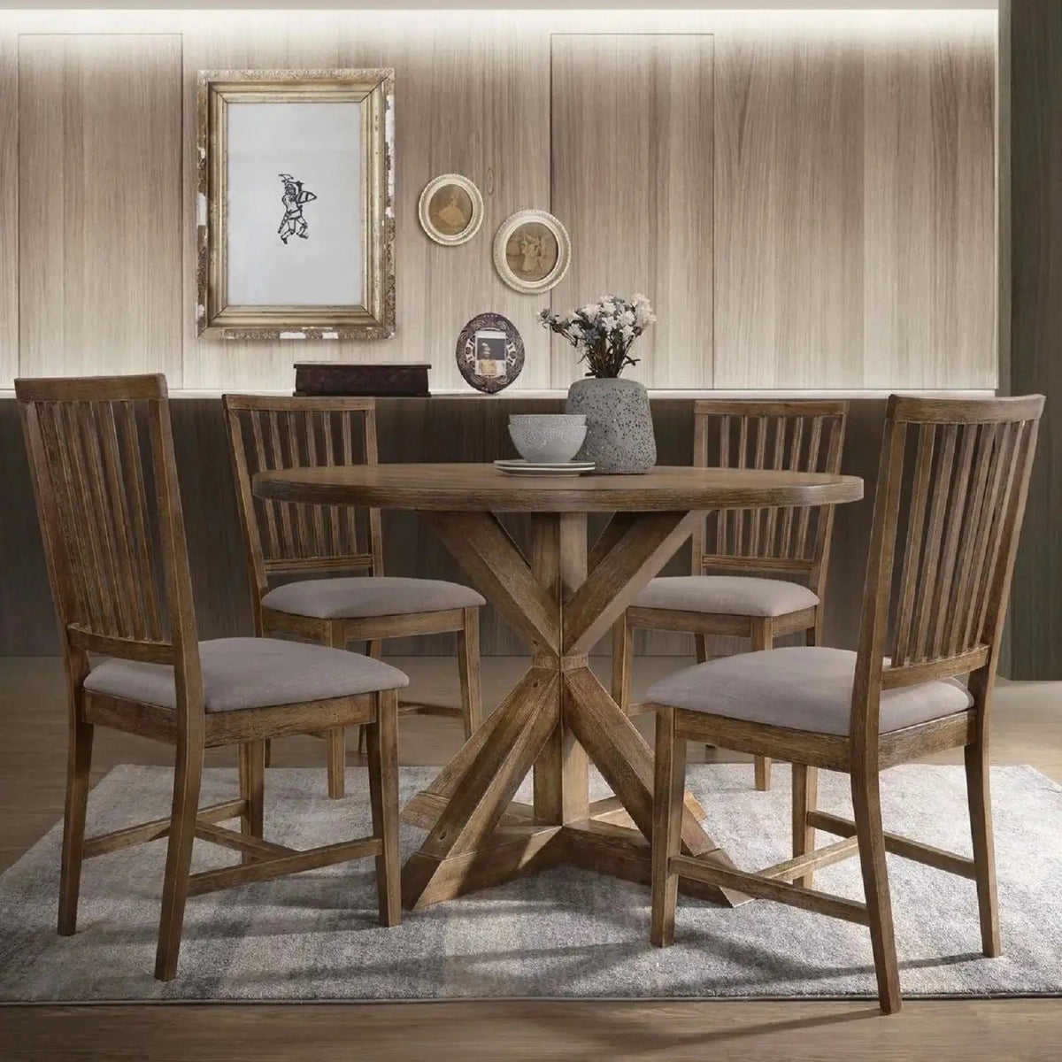 Kitchen Side Chair | Open Slat Back | Linen Blend Seat | Set Of 2