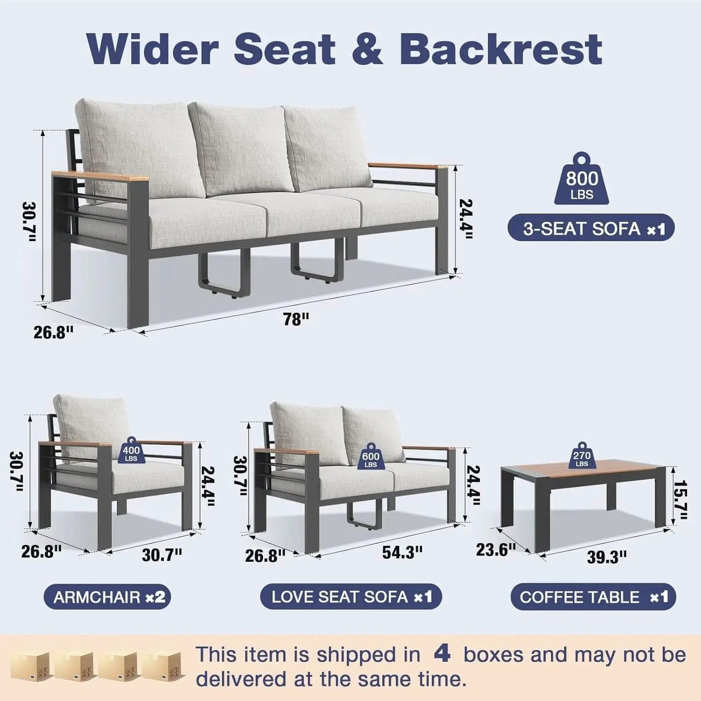 Oversized Aluminum Patio Furniture Set with Thick Cushions from PriceLows™