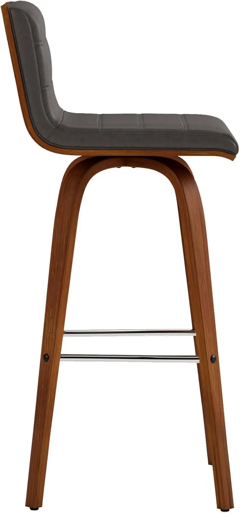 Mid-Century Modern Barstool Grey Faux Leather Wood Finish from PriceLows™