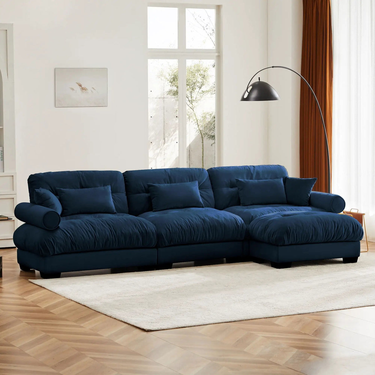 Modular Sectional Sofa | Deep Comfort Cushions | Vintage Fabric Ottoman