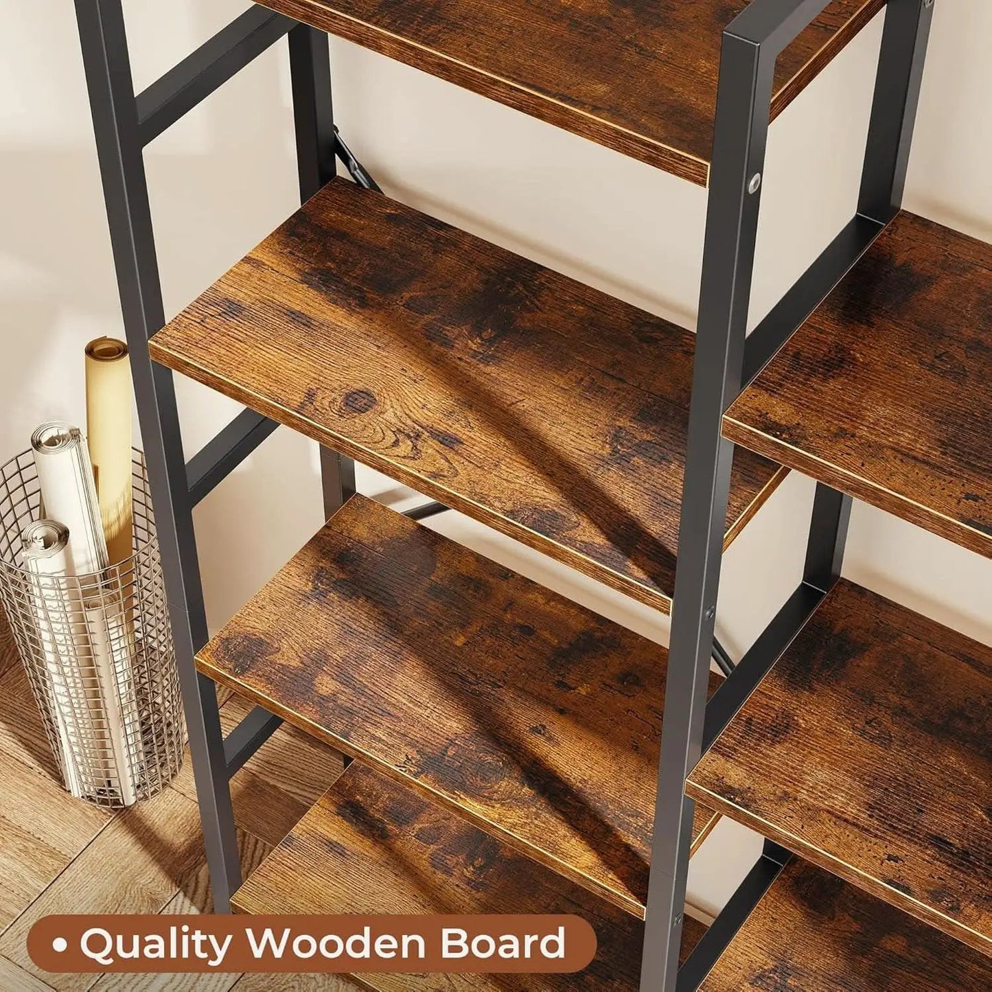 Rustic Brown Four Tier Bookshelf For Home Office Storage from PriceLows™