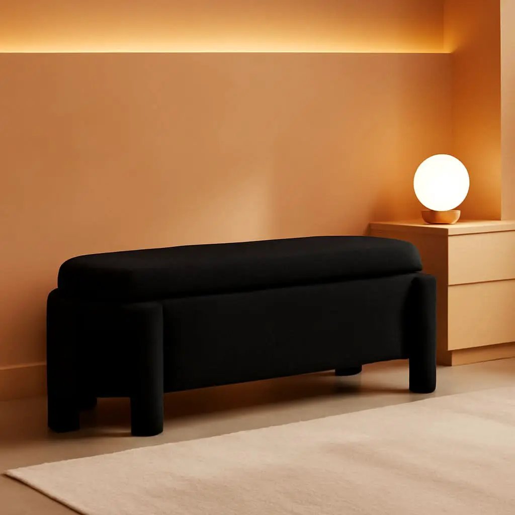 FiftyInch Sherpa Black Upholstered Storage Bench Ottoman from PriceLows™