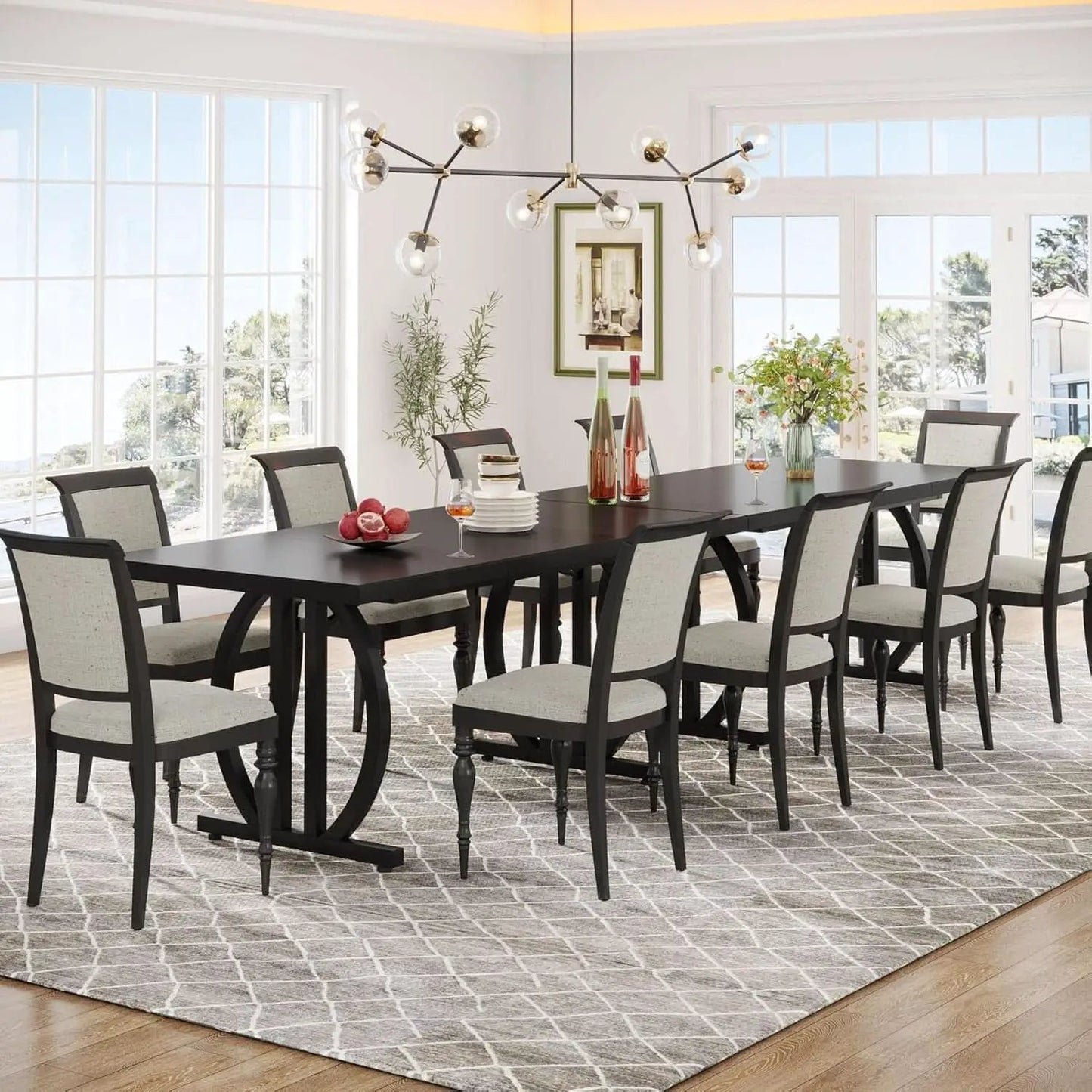 Black Modern Dining Table For Four To Six Rectangular from PriceLows™