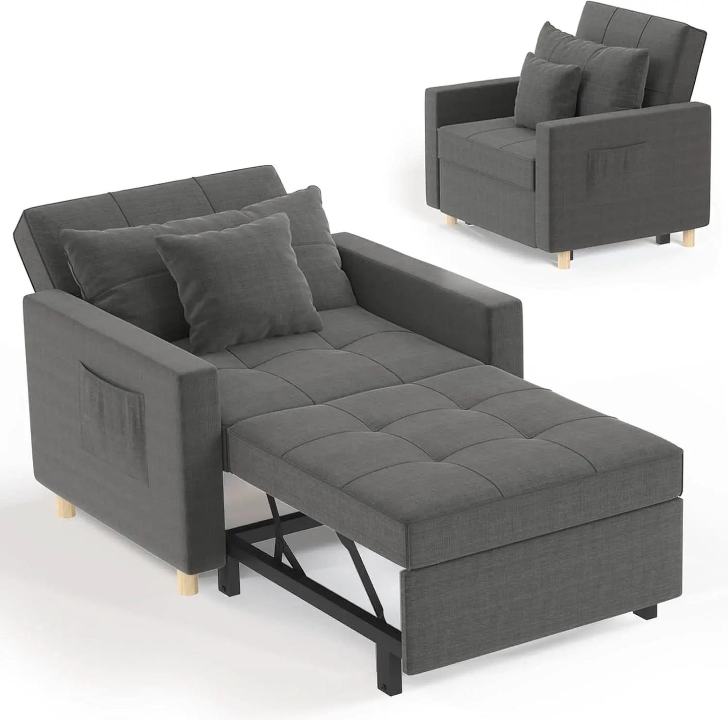 36 Inch Convertible Sleeper Chair GreyTexturedFabric from PriceLows™