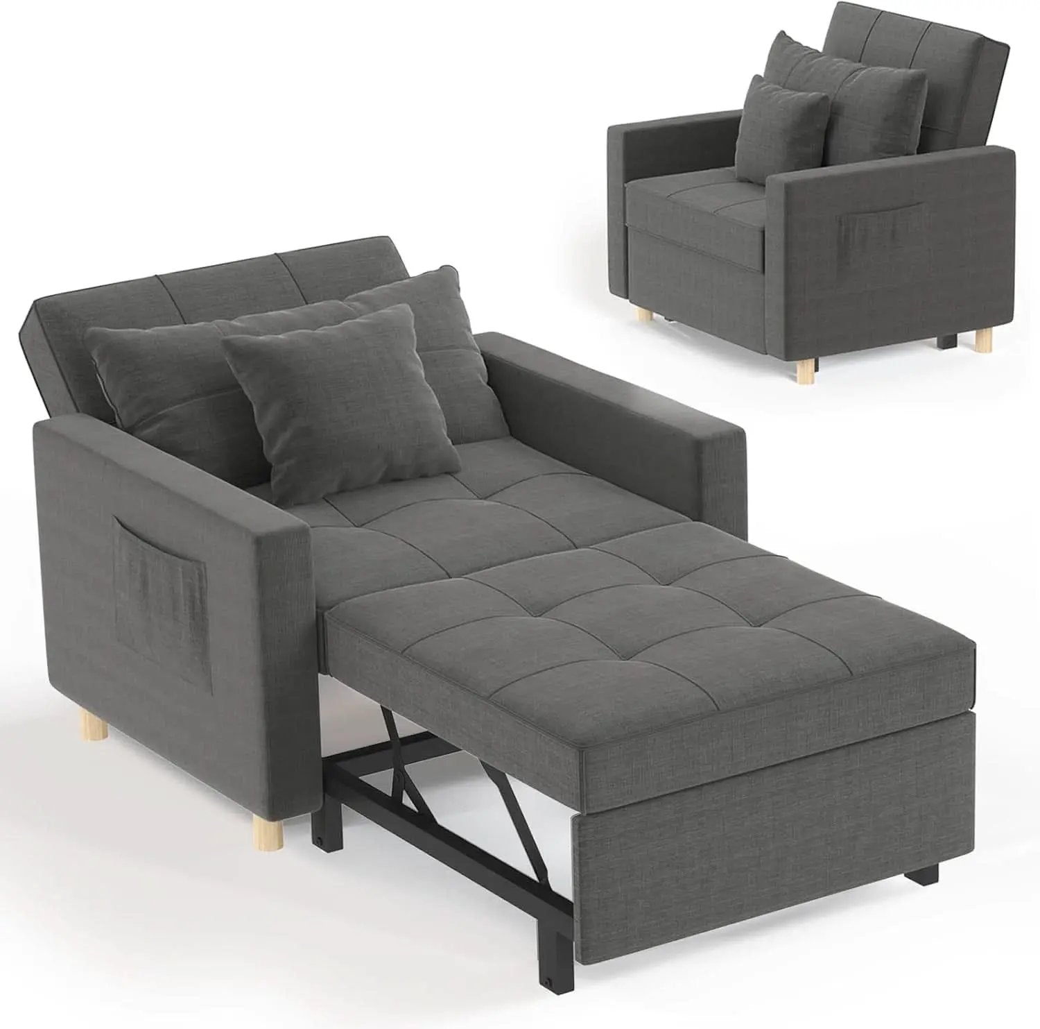 36 Inch Convertible Sleeper Chair GreyTexturedFabric from PriceLows™