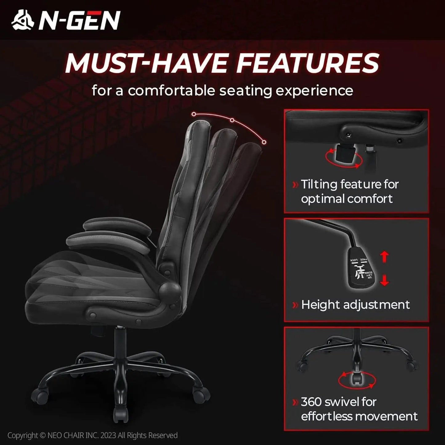 N-GEN Ergonomic Gaming Chair With Lumbar Support Gray PU Leather from PriceLows™