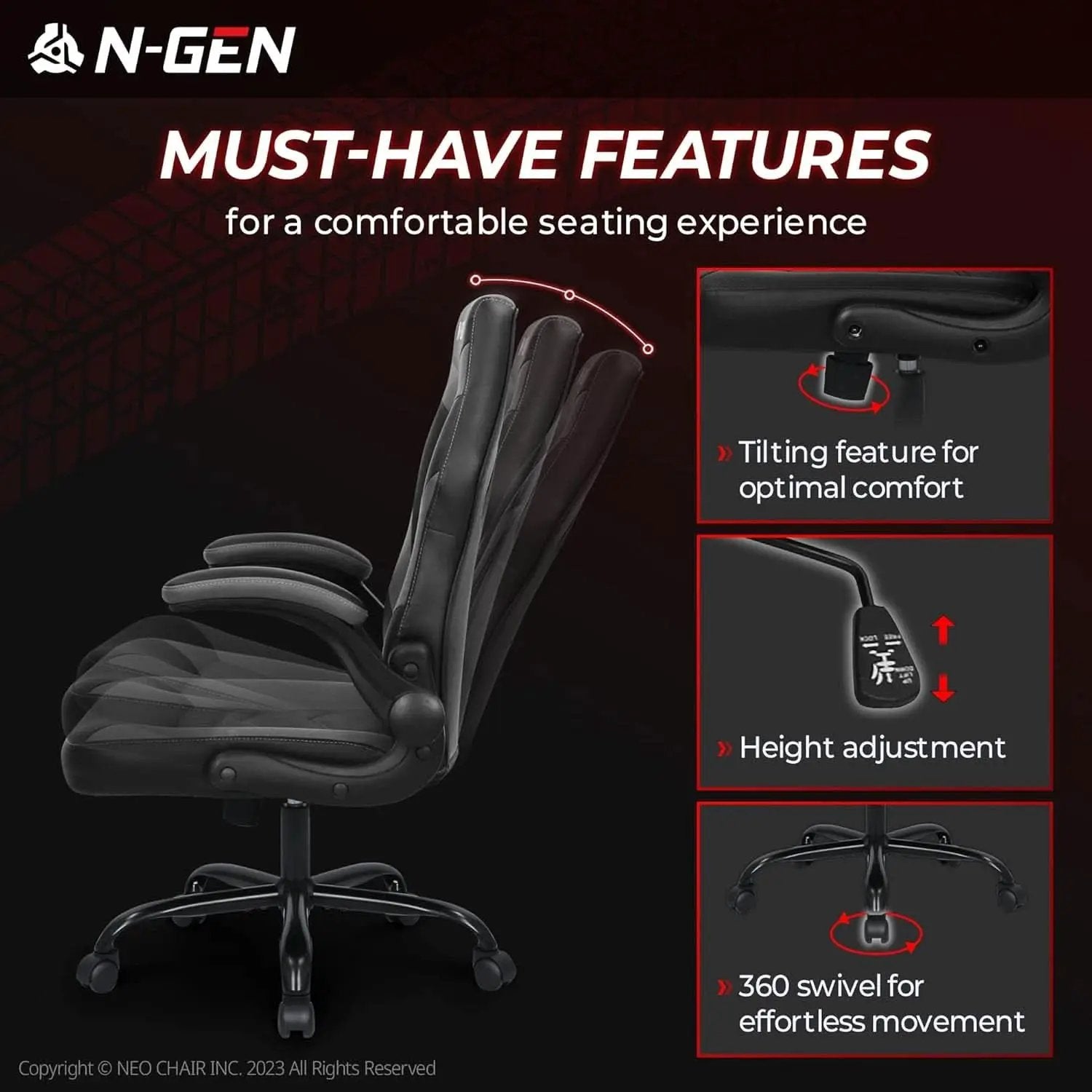 N-GEN Ergonomic Gaming Chair With Lumbar Support Gray PU Leather from PriceLows™