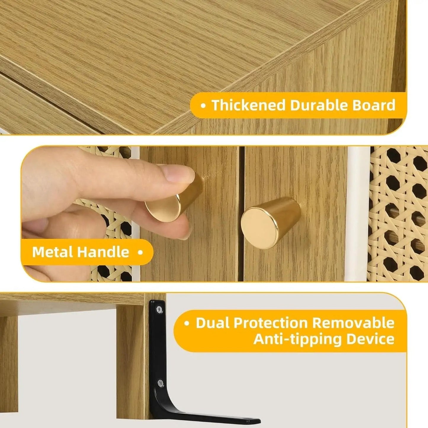 Two Piece Rattan Accent Sideboard Buffet Cabinet With Large Drawers 36 Inch High Natural Finish from PriceLows™