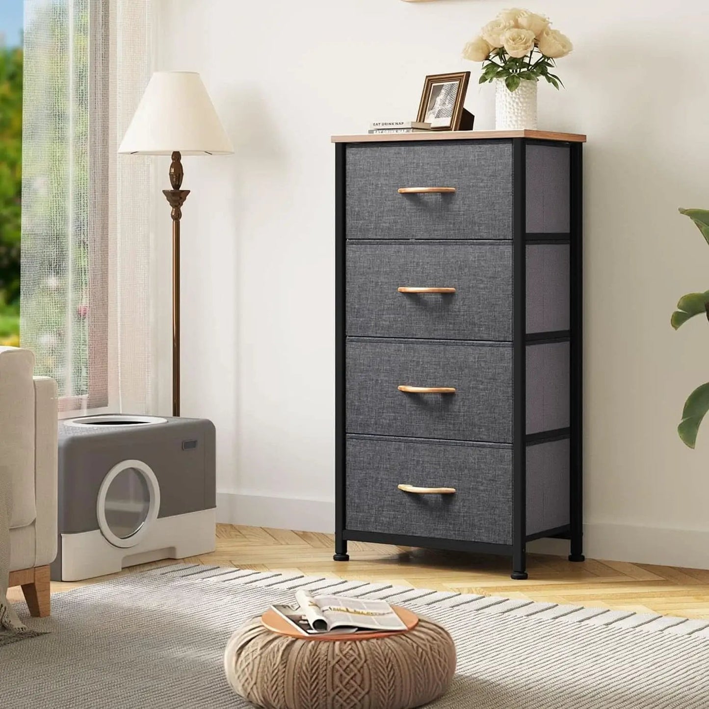 4 Drawer Dresser With Wooden Top And Fabric Storage from PriceLows™