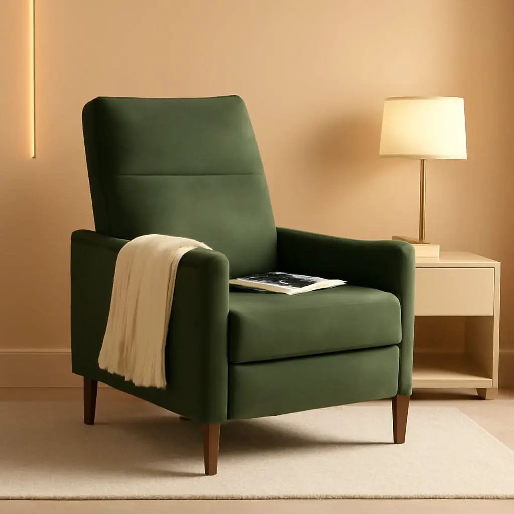 Arthur Olive Green Velvet Recliner Chair With 3 Positions from PriceLows™
