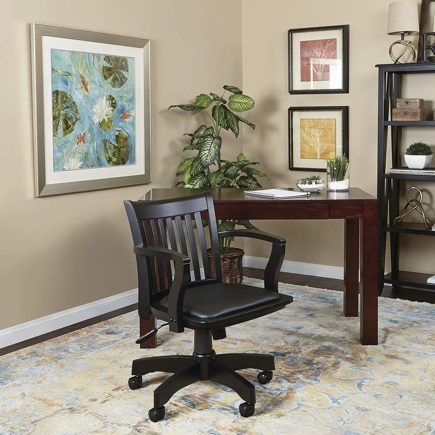 Deluxe Wood Banker Desk Chair Black Adjustable Height Tilt from PriceLows™