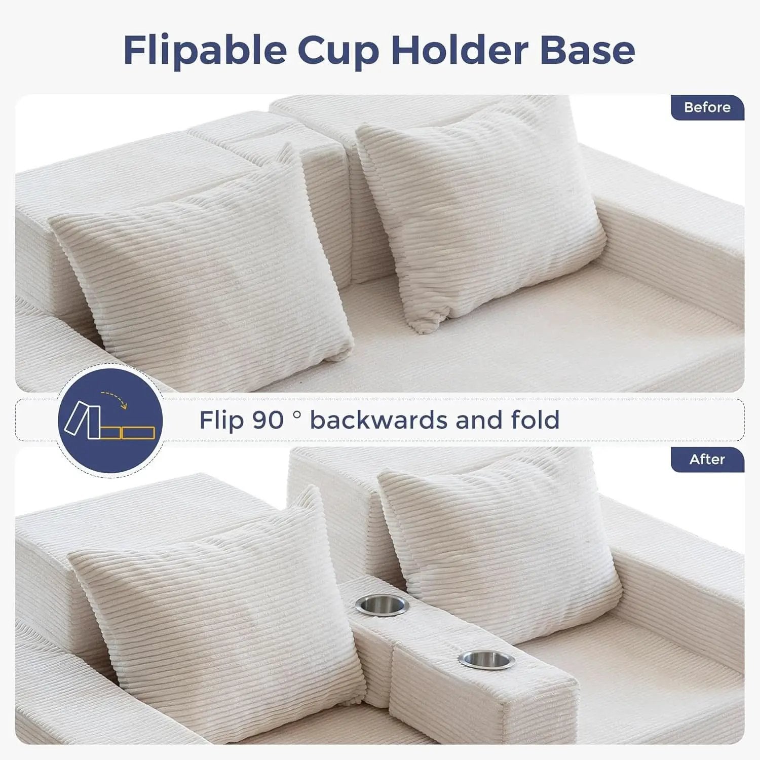 Beige Foldable Convertible Sleeper Sofa With CupHolders from PriceLows™